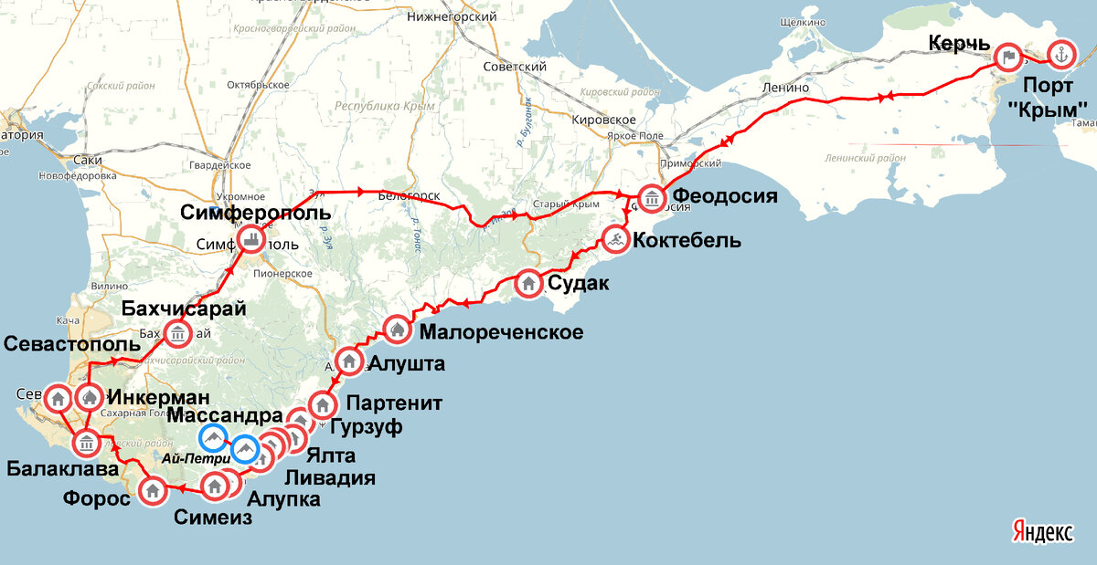 Карта дорог крыма на своей машине с расстояниями между городами