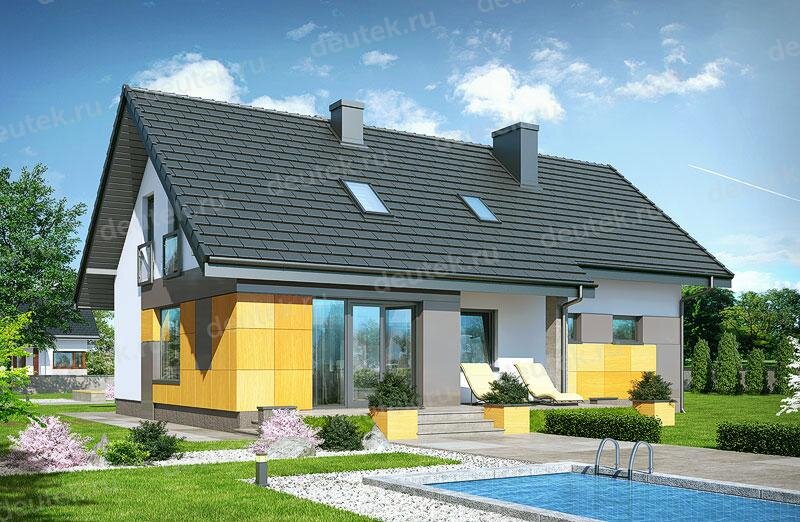 Проект дома 178 м2 с мансардой, одноместным гаражом, кабинетом и террасой - DTV100210