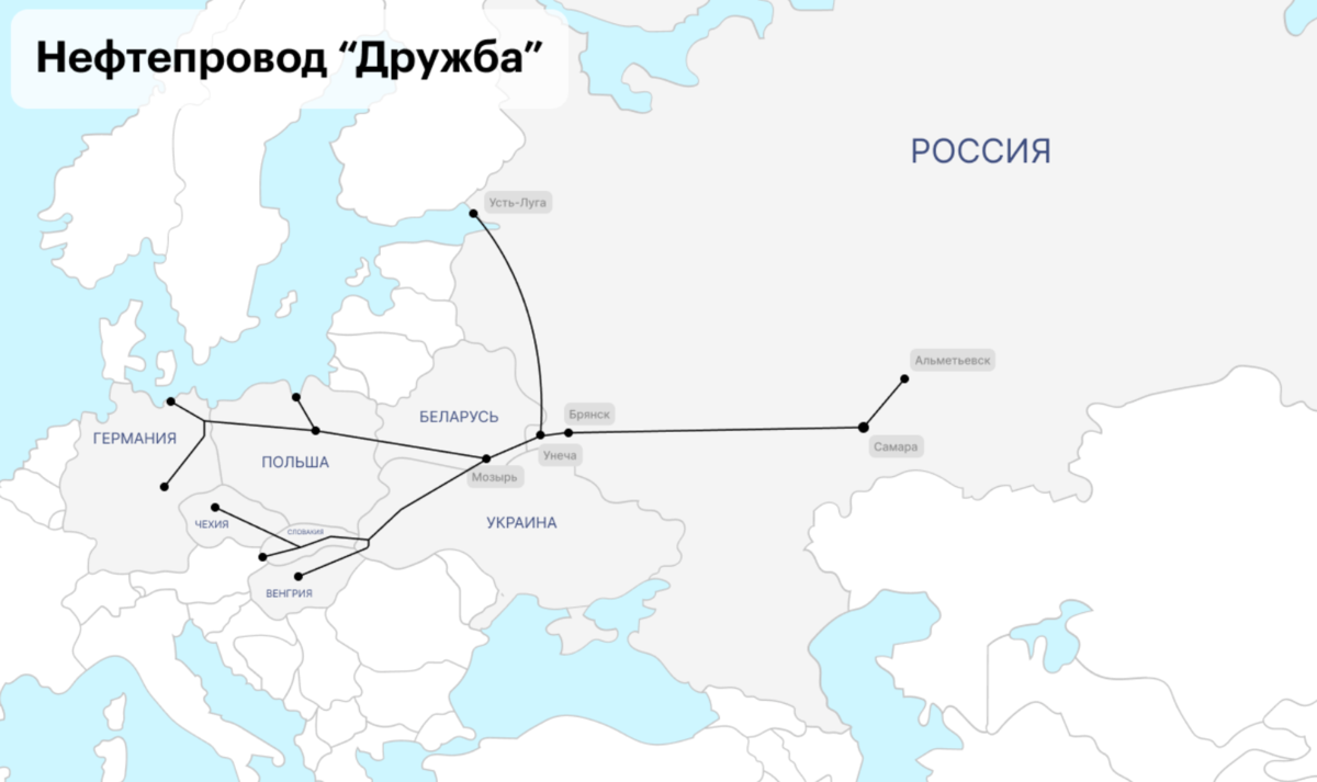 Схема трубопровода дружба на карте