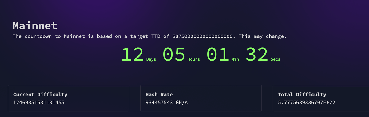    Обратный отсчёт до перехода сети Эфириума на PoS