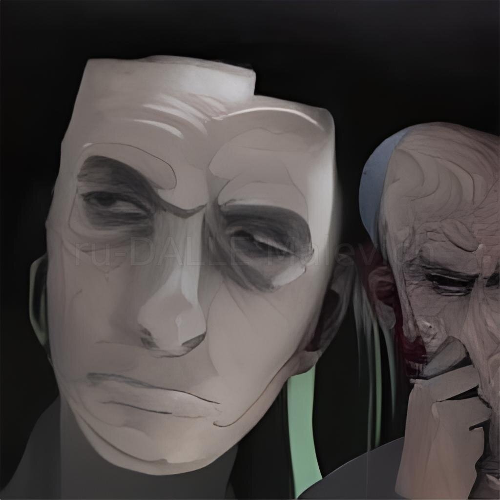 Кузнецов и приятель. Изображение сгенерировано моделью ruDALL-E от Сбера по запросу "Псих"