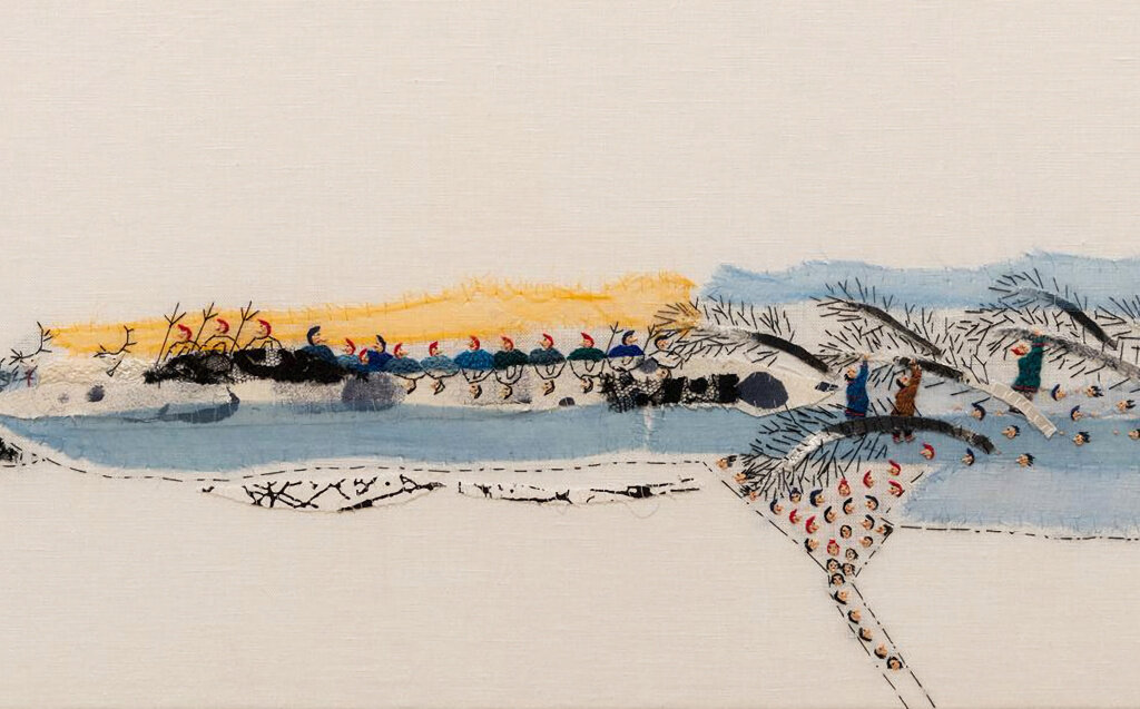 Фрагмент работы 2021 года с выставки «Молоко снов» Венецианской Биеннале 2022 (вышивка и аппликация). Источник: labiennale.org