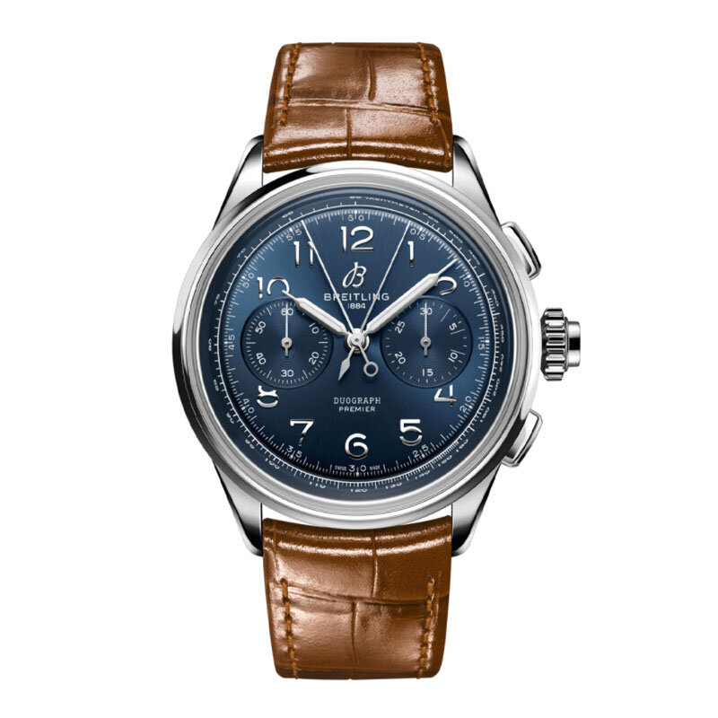 На фото: хронограф Breitling Premier Chronograph В09 в 40 мм корпусе из стали с синим циферблатом