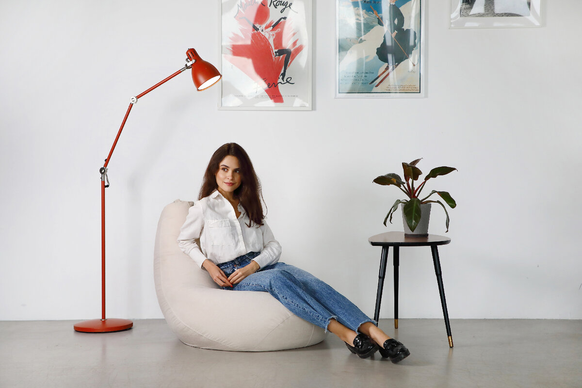 Кресло груша MyPuff в размере миди, цвет латте, ткань мебельный велюр