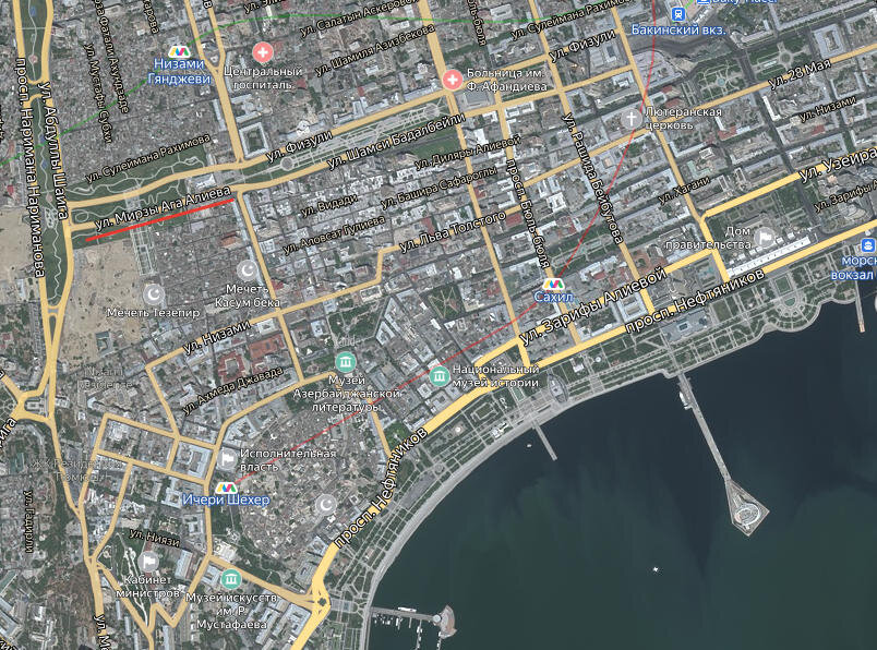 Улица Мирза Ага Алиева на карте Баку