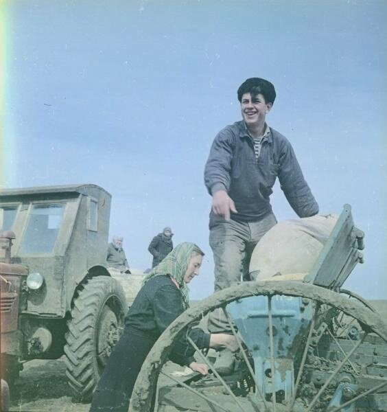 Сев. Комсомолец Володя Коваленко. Его агрегат получил вымпел за лучшие показатели. Всеволод Тарасевич, 1950-е, Крымская обл., Евпаторийский р-н, колхоз «Первомайский», МАММ/МДФ.