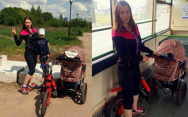Старший на велосипеде, а я тоже не отстаю: догоню его с младшей на коляске! :)