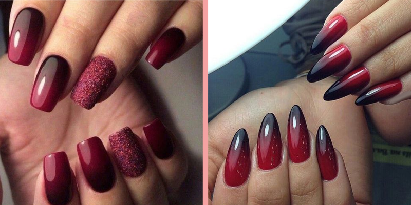 Градиентный бордовый маникюр