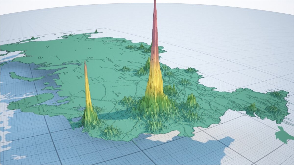 Карта плотности населения России в формате 3D