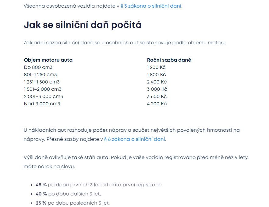 Скриншот размера годового налога в кронах. А внизу скидки расписаны.48% для машины младше 3 лет, 40% за следующие 3 года,  25% за еще последующие 3 года
