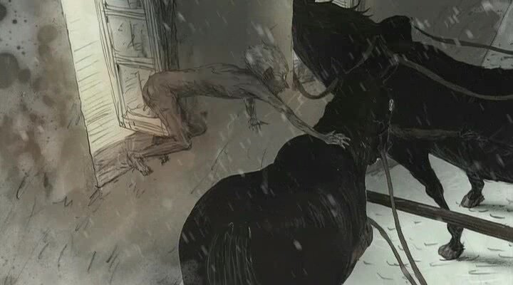 Иллюстрация из мультфильма Кодзи Ямамура «Сельский врач»