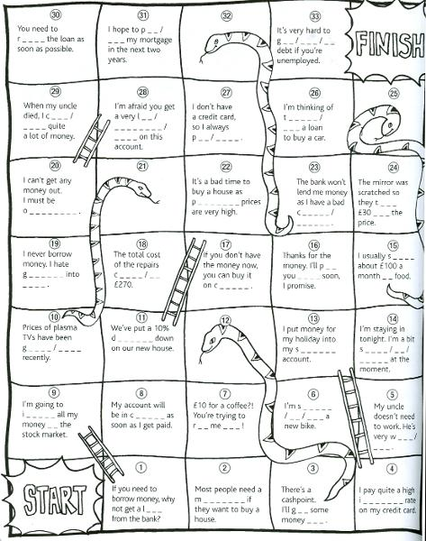 Пример учебного задания формата  snakes and ladders (змеи и лестницы) из раздаточных материалов умк F2F