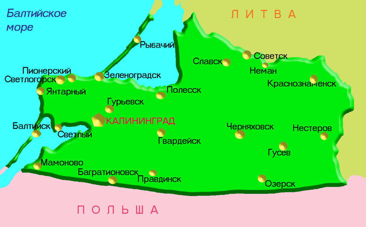 Карта где находится калининград граничит на карте