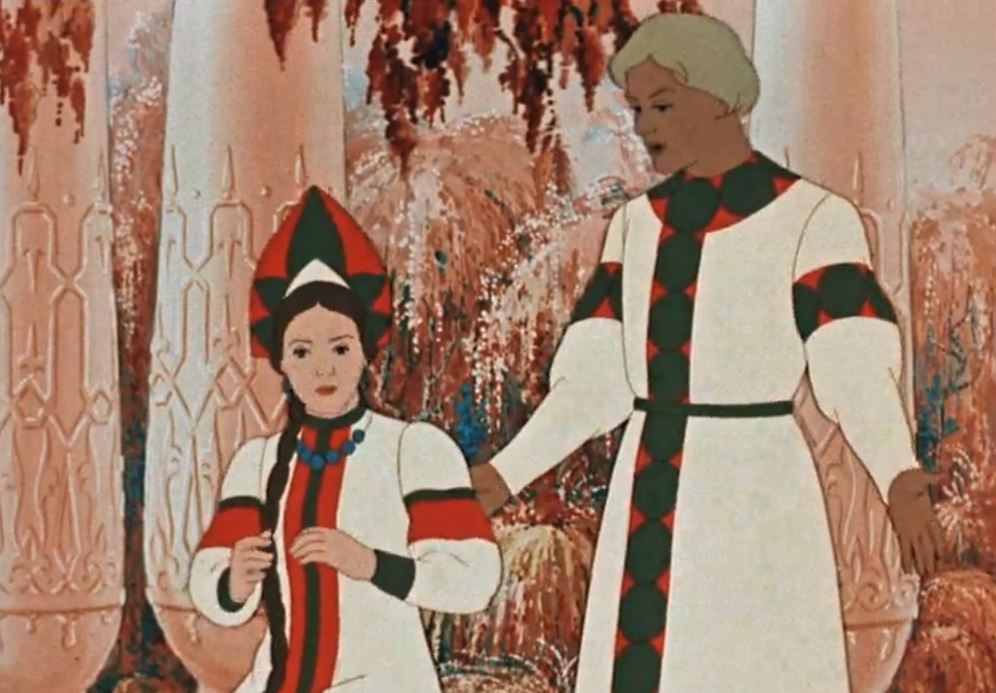 Кадр из мультфильма "Аленький цветочек", 1952 г., режиссер Лев Атаманов, сценарист  Георгий Гребнер, художники Леонид Шварцман, Александр Винокуров, композитор Николай Будашкин (скриншот)