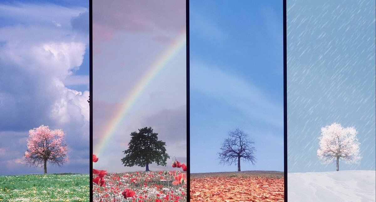 В жизни всё не так однозначно, как на картинке. Времена года имеют разную протяженность.