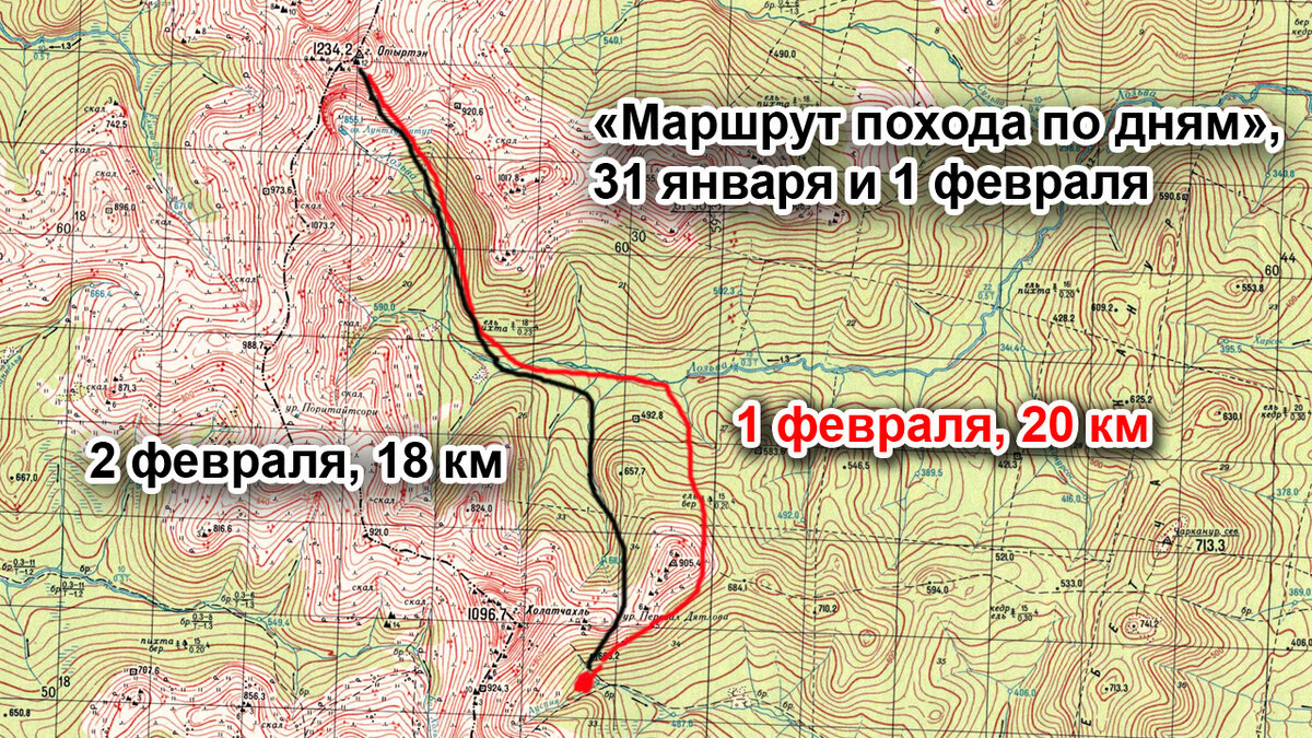 "Маршрут похода по дням", 31 января и 1 февраля.