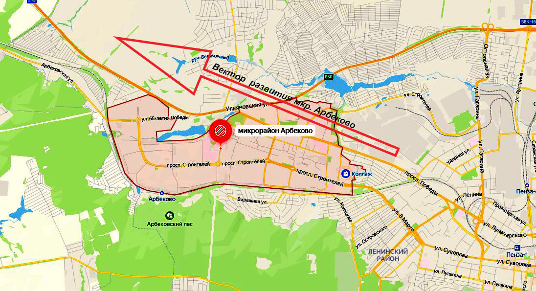 Вектор развития микрорайона Арбеково направленный в даль вдоль трассы М5 «Урал» 