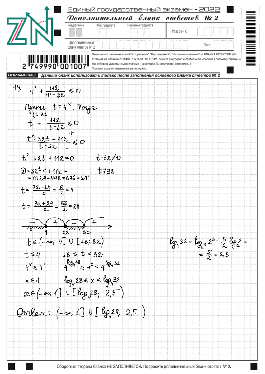 14. 4^x + 112/(4^x-32) <=0