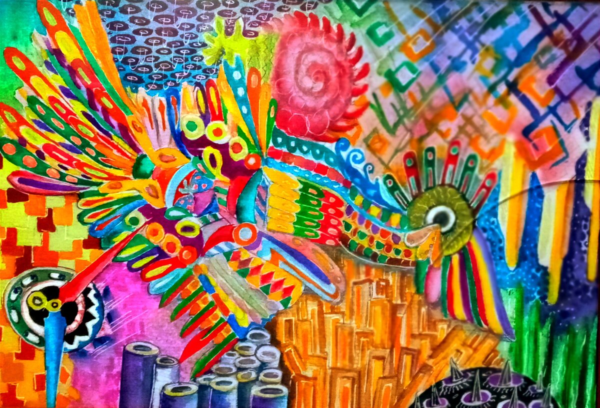 Акварель./ Все краски радости душевной в пространстве птицу счастья создают...🕊️☀️🌈💖