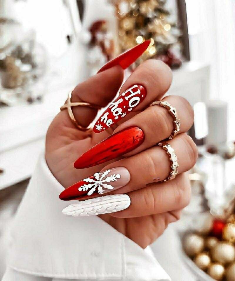 30 Christmas Nail Designs for 2021 : Pink and Shimmery Gold Christmas Nails Nail