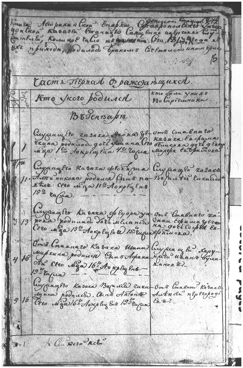Фрагмент метрической книги станицы Донской за 1813 год (здесь и далее фотокопии автора)