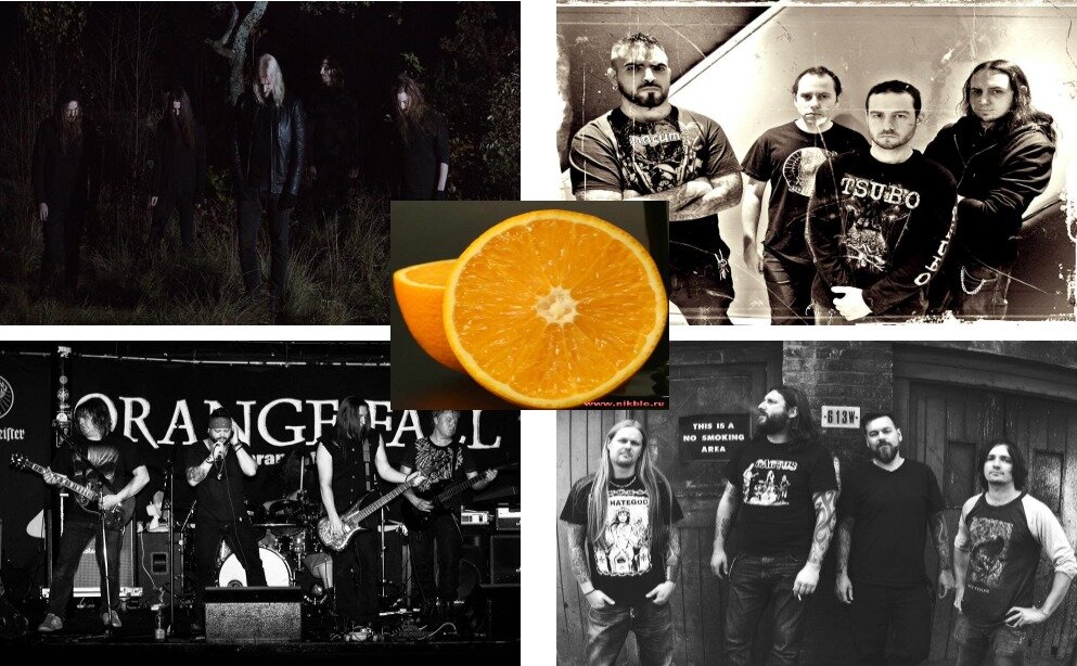 Группы Oranssi Pazuzu, Orangefall,  Orange Goblin, The Orange Man Theory. Фотографии взяты на Яндекс.Фото и metalmusicarchives. Коллаж - БиС.