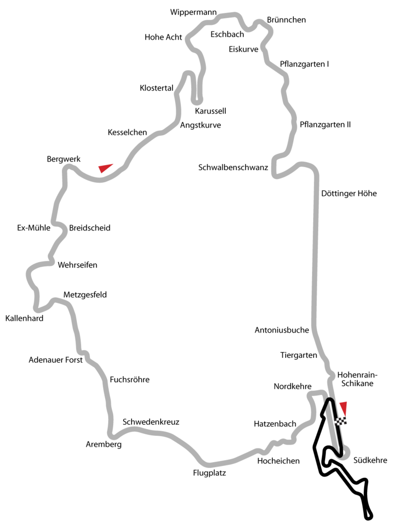 Карта Нюрбургринга — Nordschleife и новая трасса Гран-при.