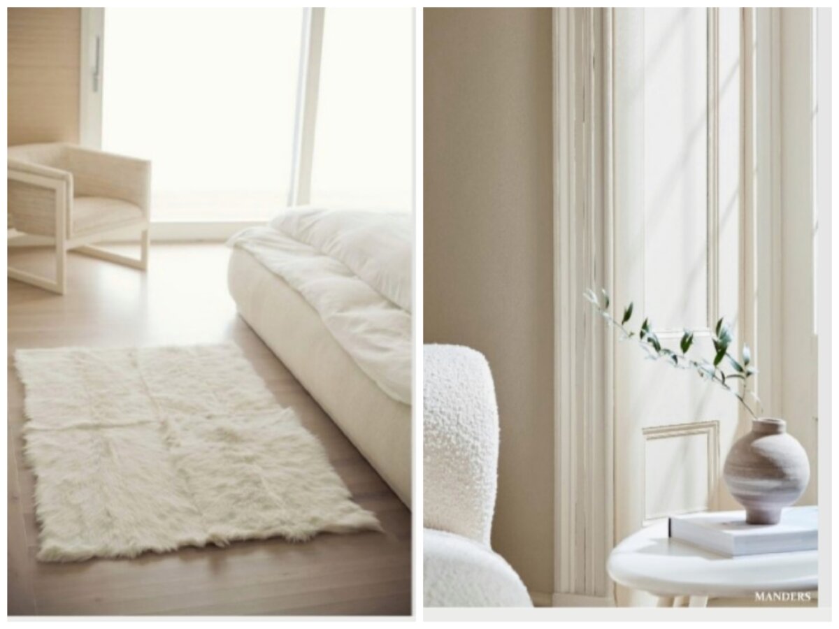 Фактурные обои и текстиль белого цвета смотрятся великолепно