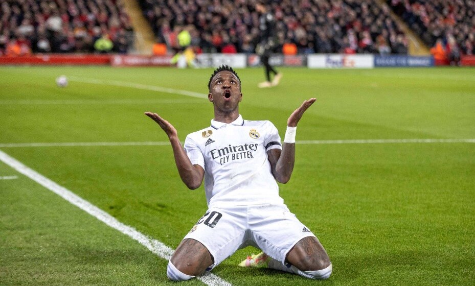    Винисиус рад забить еще несколько мячей в ворота "Ливерпуля". Фото: Global Look Press