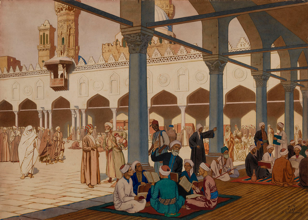 Арабско общество. Билибин двор мечети Аль-Азхар Каир. Золотой век Ислама в арабском халифате.