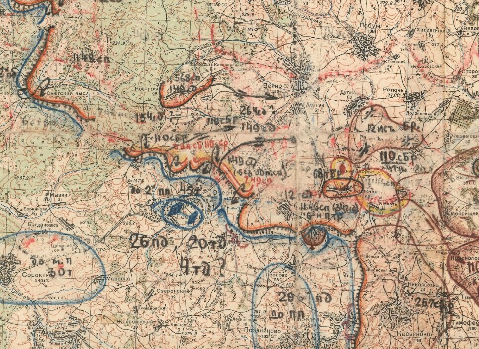 Боевые действия в районе деревни Озерны 19-20 августа 1942 г. на карте штаба Западного фронта