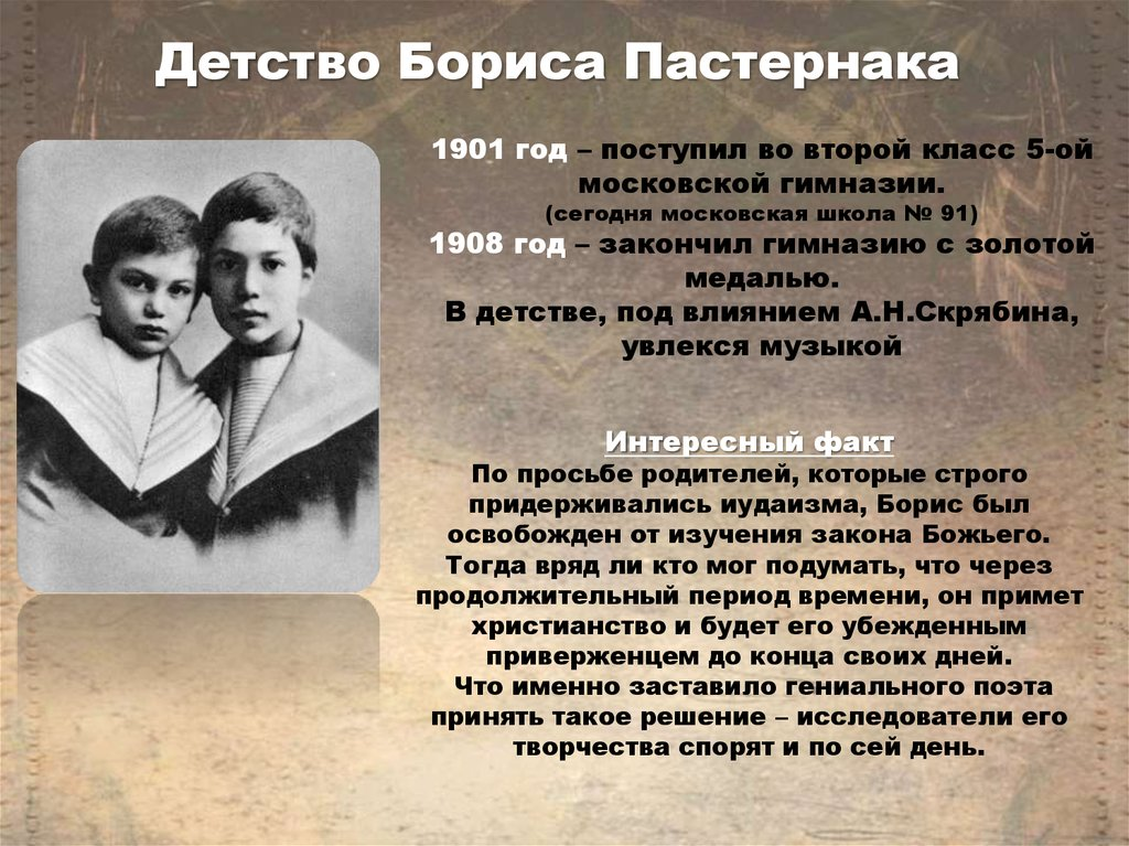 Сообщение о писателе пастернак. Пастернак ранние годы.