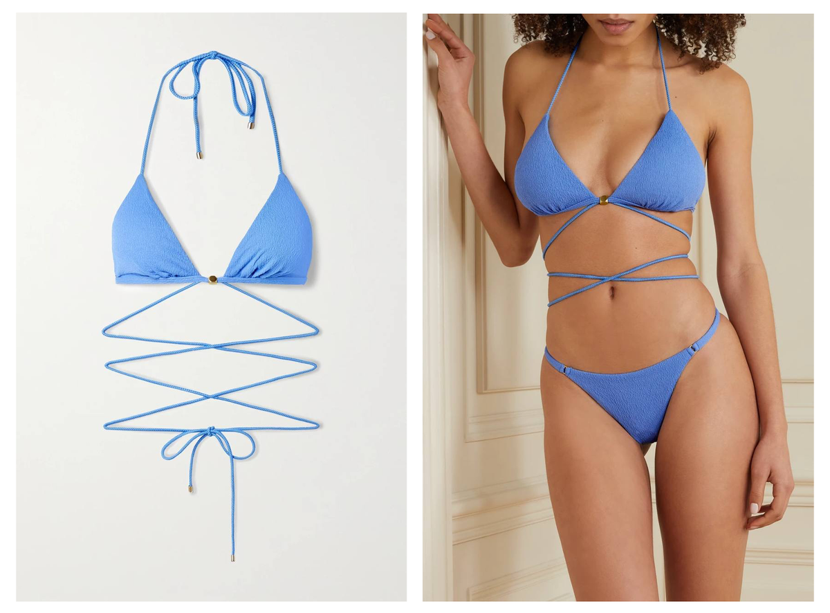 Купальник в красивом голубом цвете с завязками на талии 