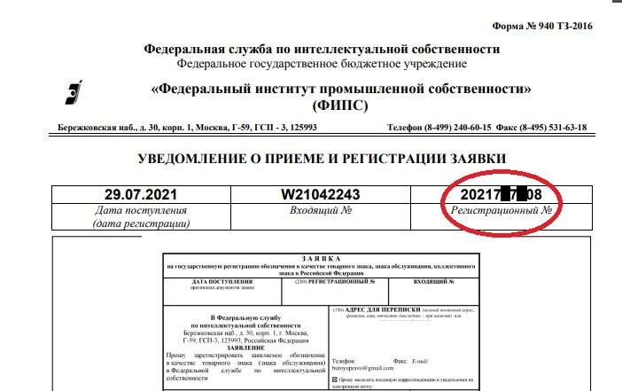 Номер заявки будет в выделенном поле