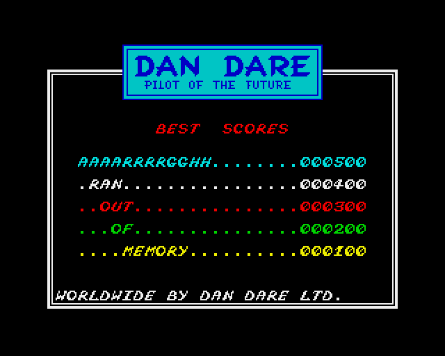 Таблица High Score  в игре...