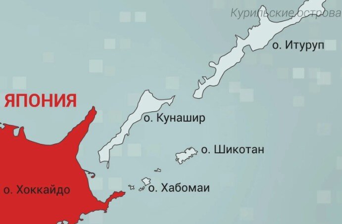 Спорные по мнению Японии острова Итуруп, Кунашир и Шикотан