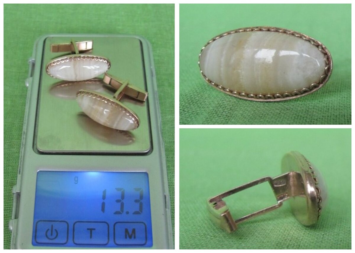 Запонки серебро (875) оникс 5ХЮ СССР