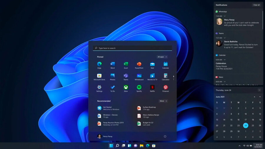 Скриншот рабочего стола Windows 11. Сообщение от Батиче можно увидеть на панели уведомлений в правой части экрана