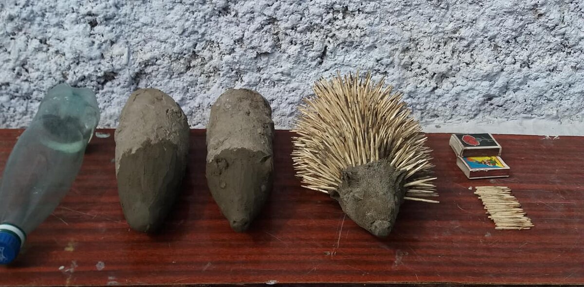 Спички можно заменить зубочистками, разломав их напополам. На одного ежика среднего размера, вам понадобится 7-8 коробков спичек. Источник - https://clck.ru/WD7jG