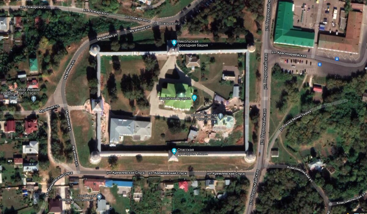  Вид на Зарайский кремль со спутника, карты Google