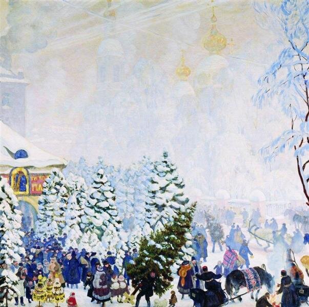 Борис Кустодиев. «Елочный торг», 1918 год. Краснодарский музей им. Ф.А. Коваленко © Public Domain