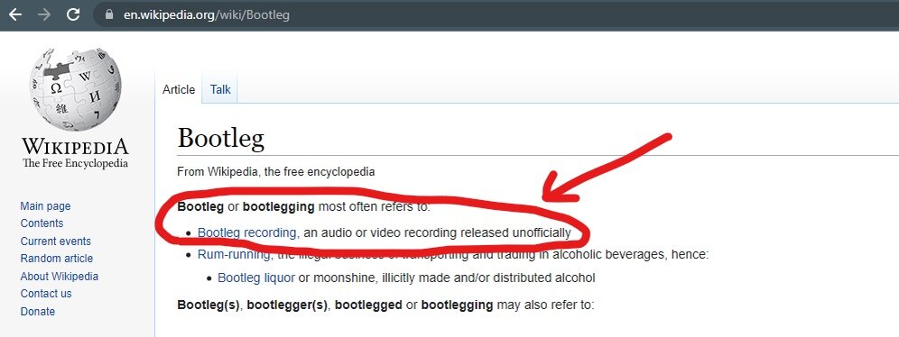 Определение бутлега на Wikipedia