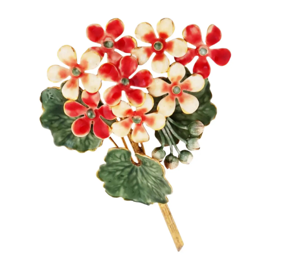 Эмалированная брошь с букетом персиков и кораллов. Автор: Sandor, 1940-е гг.