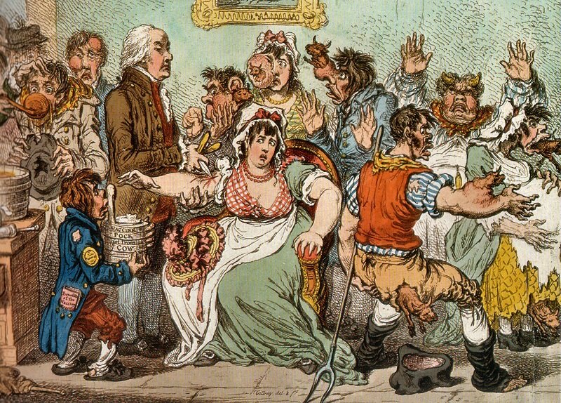 Карикатура английских антипрививочников, начало XIX в. Источник: Pinterest