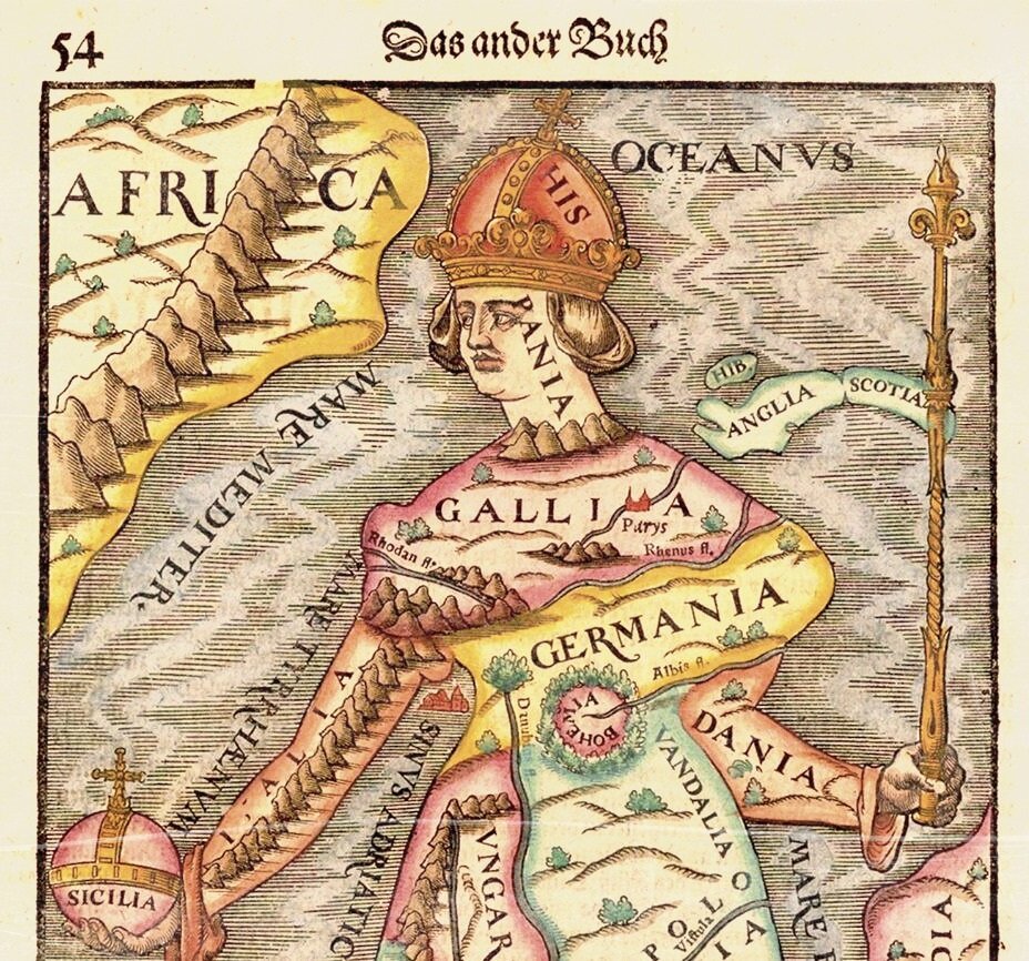 «Europa regina» («Королева Европа») встречается в издании «Космографии» Себастьяна Мюнстера 1588 года, основанном на оригинальной гравюре на дереве Иоганна Путча 1530-х годов.