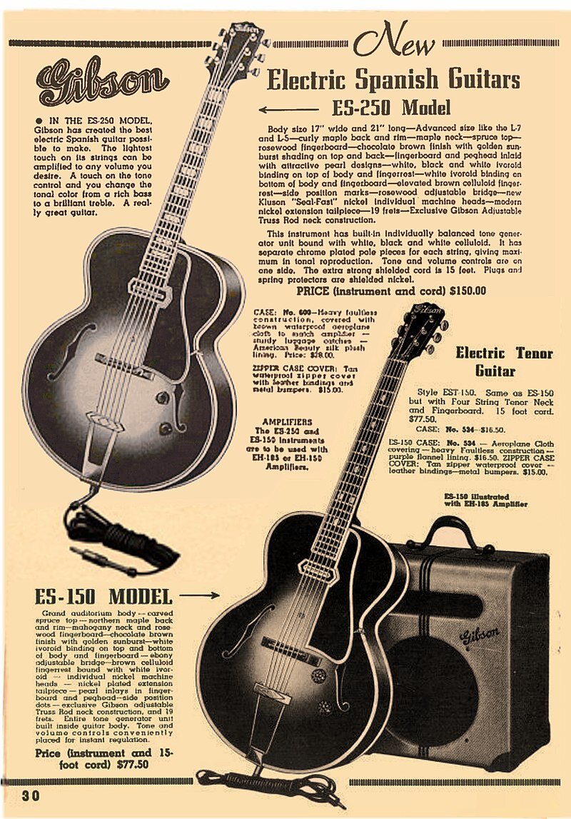 Модель электрогитары Gibson ES-150 (внизу справа)