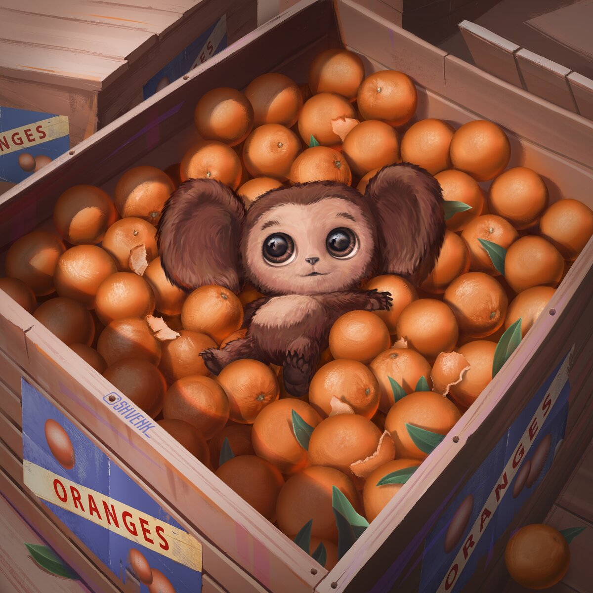 Чебурашка в ящике с апельсинами