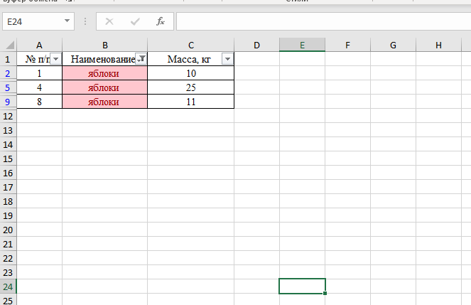Установили фильтр и выбрали параметр "Яблоки"