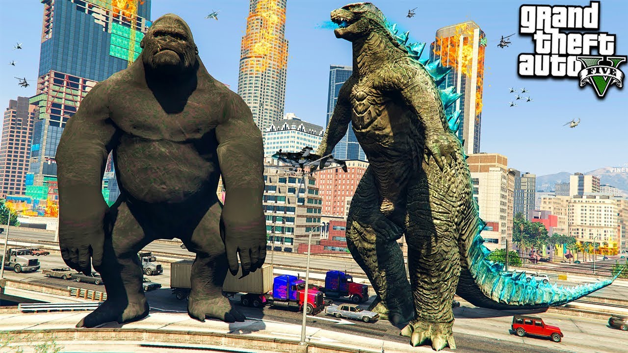 Годзилла и Кинг Конг Напали НА Город в Гта 5 Моды! Godzilla Обзор Мода в  Gta 5! Игры Гта Видео Mods