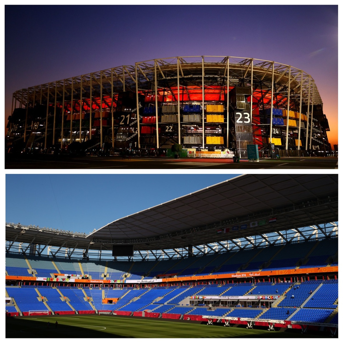 Вид стадиона снаружи и изнутри